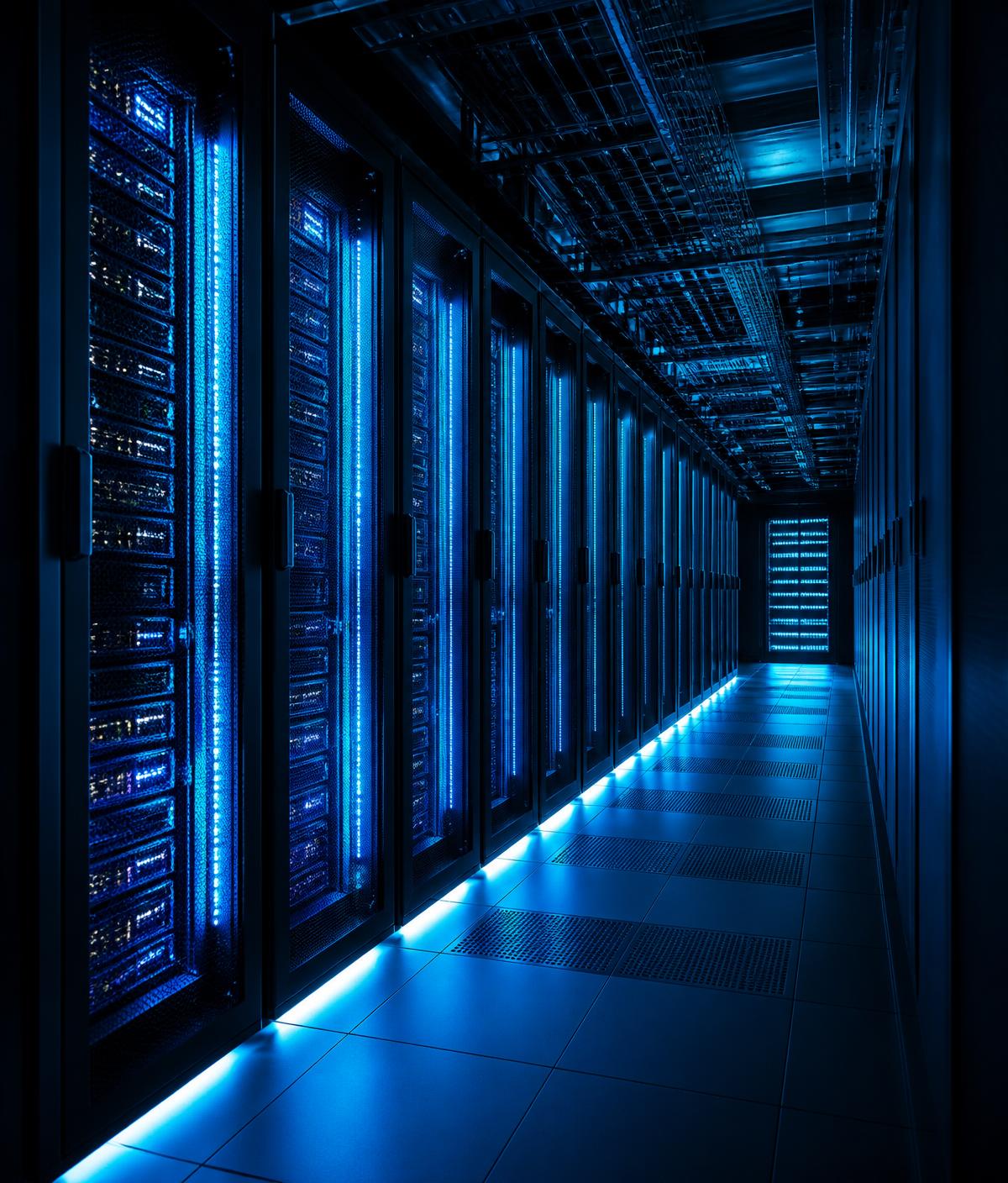Server racks inside a modern data centre