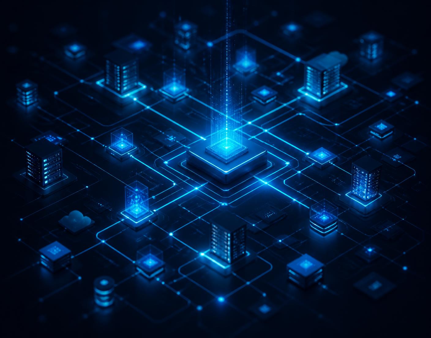 Illustration of a connected enterprise network and server infrastructure